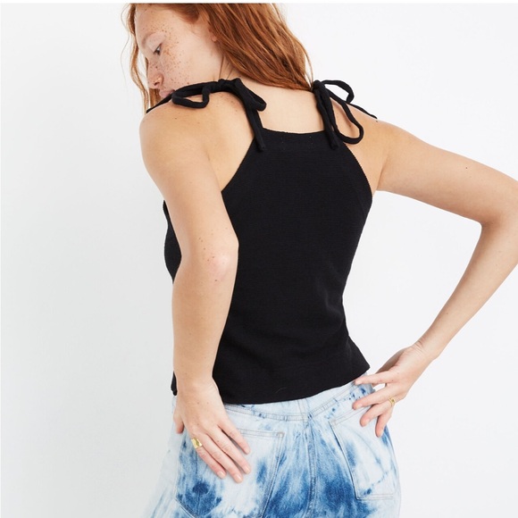 Madewell Black Texture & Thread Tie-Shoulder Tank Top - Picture 3 of 7